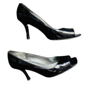 Stuart Weitzman Black Patent Leather Peep-Toe Pumps 3.5” Stiletto Heels Size 8M
